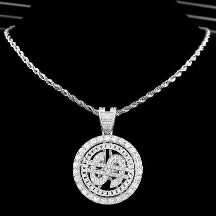 Bling Rhinestone Dollar Pendant Necklace For Men Silver Color Iced out 13mm Cuban Chain Choker Necklaces Hiphop Rap Rock Jewelry