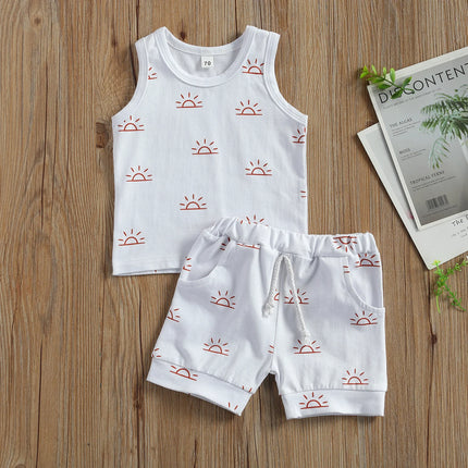 2021 Baby Summer Clothing Newborn Baby 2-piece Outfit Set Fashion Sun Print Tank Top Shirt +Shorts Set for Kids Boys Girls
