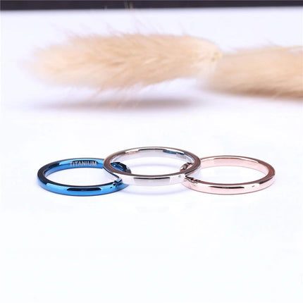 Tigrade 2mm Thin Titanium Ring Women Rose Gold Color Polished Simple Slim Rings for Man Female anel Wedding Engagement Band