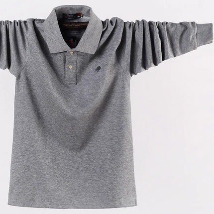 2025 New Men's POLO Shirt, Men's Business Casual, Cotton, Autumn, Long-Sleeved, Large Size Lapel POLO Shirt, Large Size 6XL 7XL