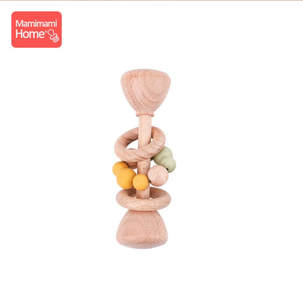 1pc Baby Teether Wooden Music Rattle BPA Free Wooden Gym Ring Rodent Silicone Beads Newborn Educational Montessori Toys For Kids