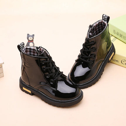 New Children Shoes Boots for Children Size 21-37 Boots for Girl PU Leather Waterproof Winter Kids Snow Shoes Girls Boots