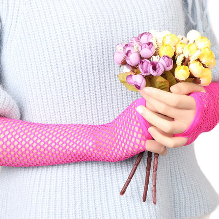 1Pair Women Sexy Lace Long Glove Fingerless Fishnet Mesh Punk Disco Mittens Clubwear Dance Cosplay Party Costumes Glove
