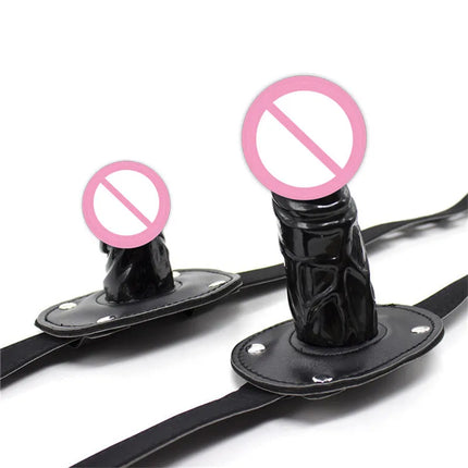 SM Leather Padded Hood Blindfold With Open Mouth Penis Gag Dildo Gag,Fetish Slave BDSM Bondage Head Harness Sex Mask Erotic Toys
