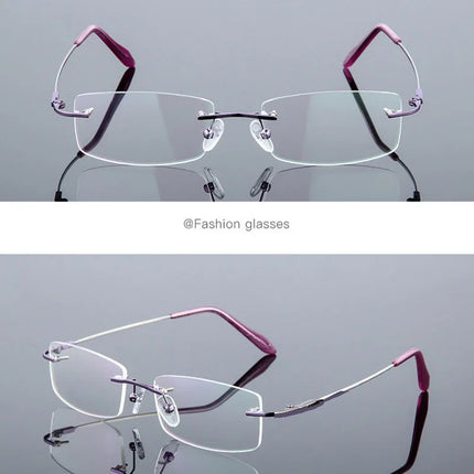 Anti Blue Light Titanium Alloy Framless Square Myopia Glasses Women Men Rimless Prescription Eyeglasses 0 -0.5 -0.75 To -6.0