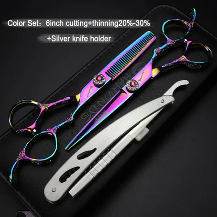 6/7 inch Japan440c Steel Professional Barber Scissors Hair Design Tool Barber Scissors Hairstylist Hairdressing Scissors Salon