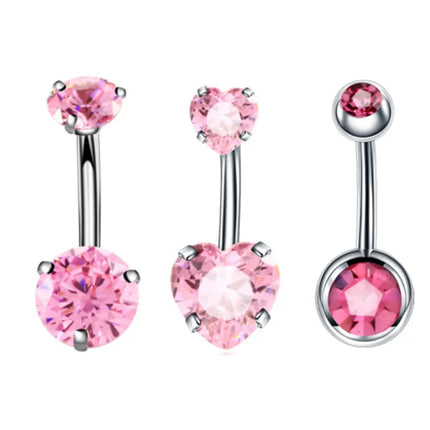 3PCS/Lot Surgical Steel Crystal Belly Button Piercing Set 14G Heart Belly Piercing Pack CZ Navel Ring Set Cute Belly Bar Bulk