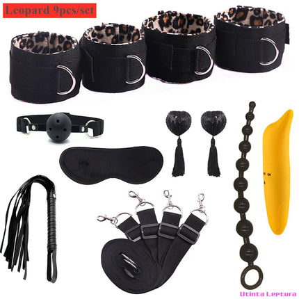 Sex Tools for BDSM Bondage Restraint Adult S&M Fetish Games Set Vibrator Handcuffs Ankle Bed Toys Kits for Couples