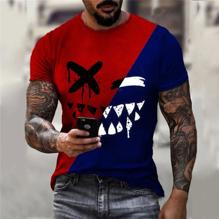 Funny Smiling Face Graphic 3D Print Men T Shirt Street Trendy Fashion Casual Summer O-Neck Short Sleeve Oversized T Shirt Tops