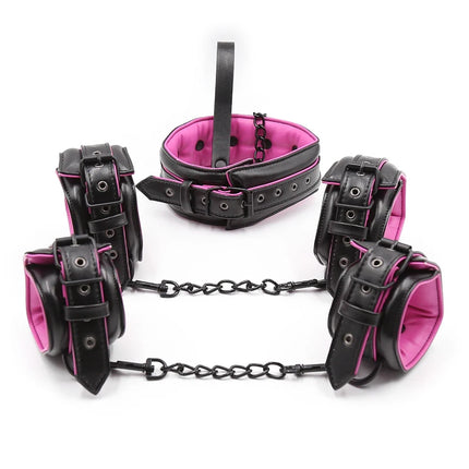Sex Toys Couple Leather Bdsm Bondage Suit 3pcs Restraint Collar Ankle Sleeve Handcuffs for Sex Bondage Suit Adult Female