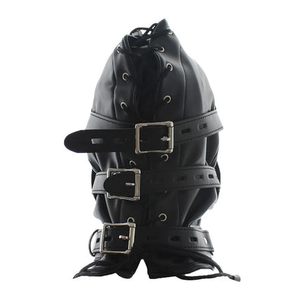 SM Leather Padded Hood Blindfold With Open Mouth Penis Gag Dildo Gag,Fetish Slave BDSM Bondage Head Harness Sex Mask Erotic Toys