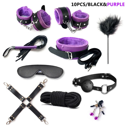 BDSM Kits Sex Bondage Set Handcuffs Gag Whip Nipple Clamps Erotic Sex Toys for Women Couples Adult Sex Shop Anal Butt Plug Tail