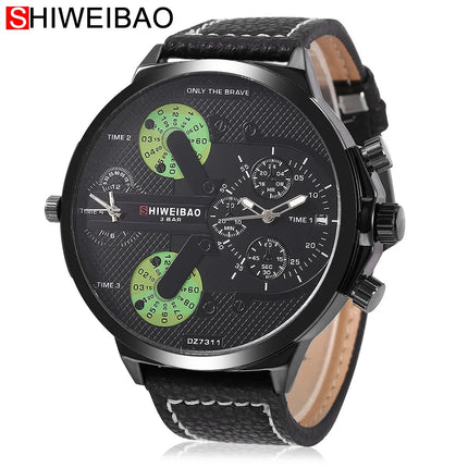 Brand Big Dial Steel Strip Dual Time Display Men Watches Chronograph Quartz Military Wristwatch Relogio Masculino Hombre Reloj