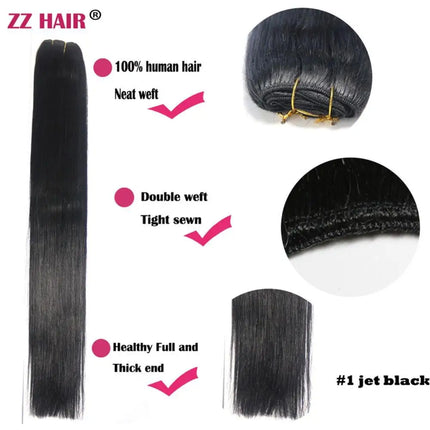 ZZHAIR 100% Human Hair Extensions 16"-26" Machine Made Remy Hair Weft Weaving 100g/Pcs Straight Natural Silk Non-clips