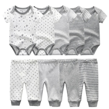 Newborn Clothes Set Bodysuits+Pants 9Pcs Baby Girl Outfits Pink Sweet Toddler Boy Autumn Clothing 0-12M Infant Birth Gift Soft