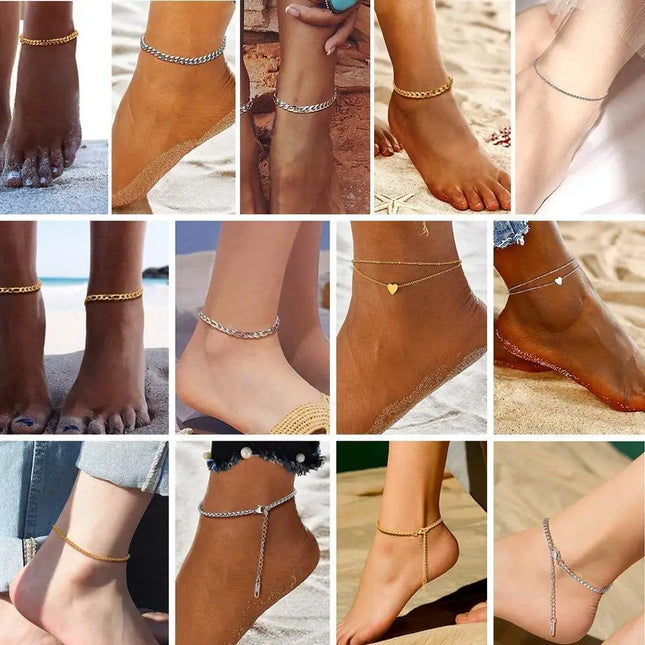 U7 6mm Wide 8.5inches Cuban Link Anklets for Women Adjustable Ankle Bracelets Men Gold Color Black Stainless Steel Jewelry