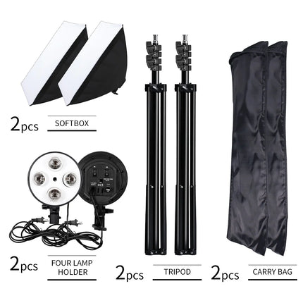 SH Photography Softbox Lighting Kit Four Lamp Softbox Kit 50x70CM Soft Box Equipment E27 Base For Photo Studio Kit Shooting