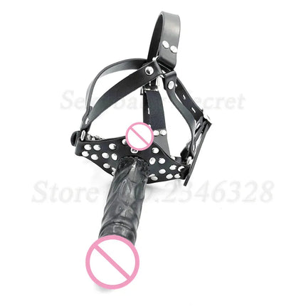 Double-Ended Dildos Gag Strap On Open Mouth Dong Plug PU Leather Harness Realistic Cock Bondage Adult Games Sex Toys For Couples