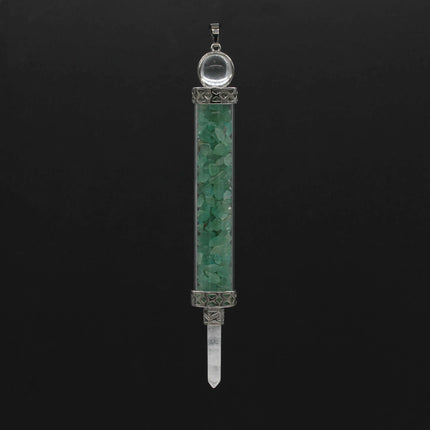 KFT Natural Healing Crystal Quartz Tourmaline Lapis Lazuli Long Pillar Wishing Bottle Reiki Stone Pendulum Pendant Jewelry