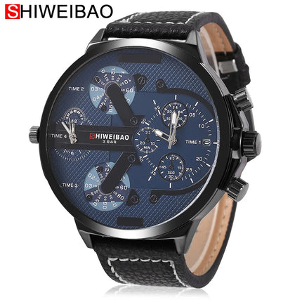 Brand Big Dial Steel Strip Dual Time Display Men Watches Chronograph Quartz Military Wristwatch Relogio Masculino Hombre Reloj