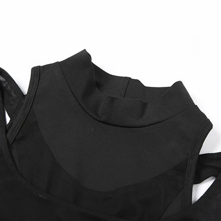 Sisterlinda Spring Mesh Patchwork Sexy Cool Moto Y2K Tank Top Women Skinny Belt Zip Multi-Layer Sporty Locomotive Trend Vest2022
