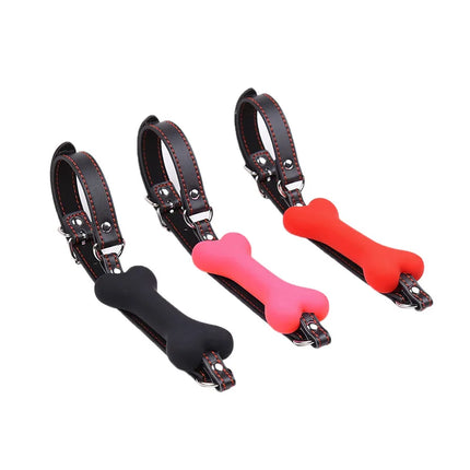 Cute Solid Leather Harness Mouth Silicone Dog Bone Ball Gag BDSM mouthPlug Couples Flirting Sex Products Erotic toys Adult Games