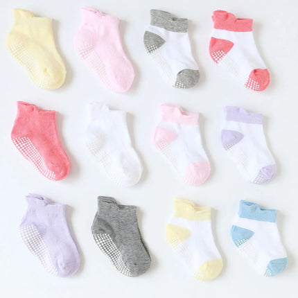 6 Pairs/lot 0 to 5 Years Anti-slip Non Skid Ankle Socks With Grips For Baby Toddler Kids Boys Girls All Seasons Cotton Socks