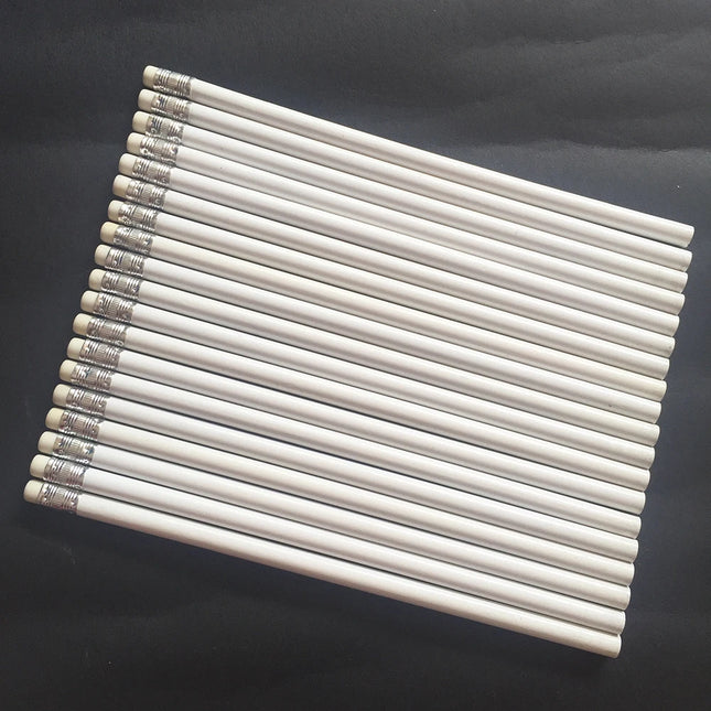 100pcs Wooden Pencils HB White Pencil For School Items Supplies Kids Pencils With Erasers Cute Stationery Art Drawing Wholesale