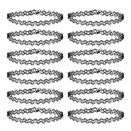 ZS 12Pcs Vintage Stretch Choker Necklace Lady Girl Tattoo Choker Necklace Punk Retro Gothic Elastic Necklaces for Women