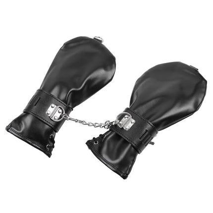 PU Leather Hand Restraint Mitten Gloves with Padlock and D Rings Fetish BDSM Bondage Erotic Toys Chastity Sex Toys