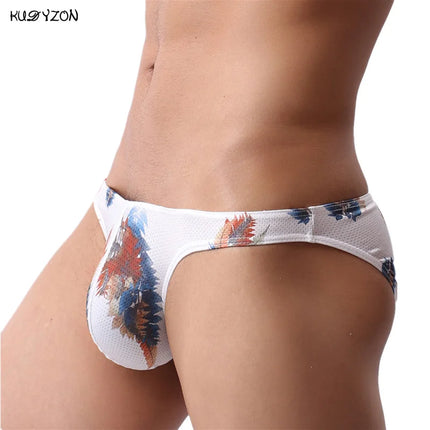 New Sexy Men Underwear Breathable Printed Briefs Low Waist Male Underpants Cuecas Calzoncillos Bulge Pouch Mesh Bikini Briefs