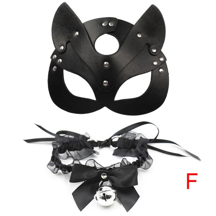 Erotic Cat Women Sex Mask and Collar Cosplay Face Cat Leather Mask Halloween Masquerade Party Mask Erotic Masks Sex Toys