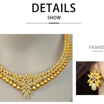 ANIID African Jewelry Set Big Necklace Dubai Ethiopian Gold Color Jewelery Earring Bracelet For Women Bridal Choker Wholesale