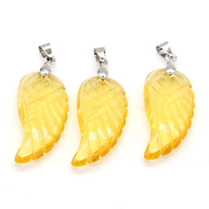 KFT Natural Stones 35mm Carve Angel Wing Pendants Rock Crystal Opalite Fluorite Lapis Lazuli Rhodonite Pendant Women Men Jewelry
