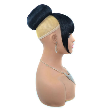 Synthetic Chignon with Bangs Clip In Hair Bun Pad Spherical Updos Hairpieces Black Color Daily Use Party Wedding Fashion Hair Ac