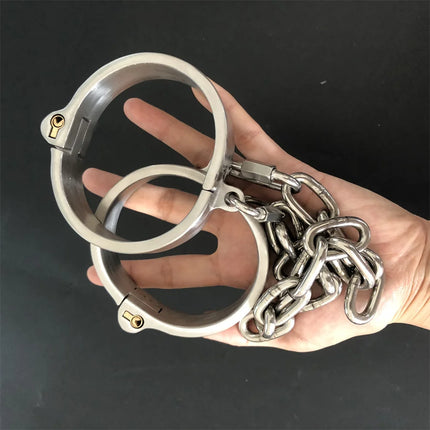 Stealth Lock Metal Stainless Steel Oval Fetters Anklet Cuffs With Detachable Chain Bondage Shackles Adult Restraint BDSM Sex Toy