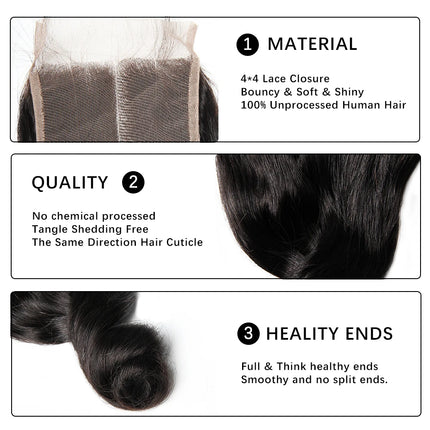 Brazilian Loose Wave Closure Human Hair 4x4 Lace Closure Swiss Lace 6-20 Inch 100% Remy Hair Closure Three Part