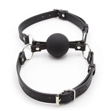 Double Belt Mouth Gag with Solid Silicone Ball D=50mm PU Leather Bondage Fun Sex Toy Mouth Plug Black