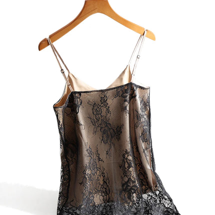 Sexy Lace Spaghetti Strap Top Women Halter V Neck Basic Cami Sleeveless Satin Silk Tank Tops Summer Camisole Plus Size