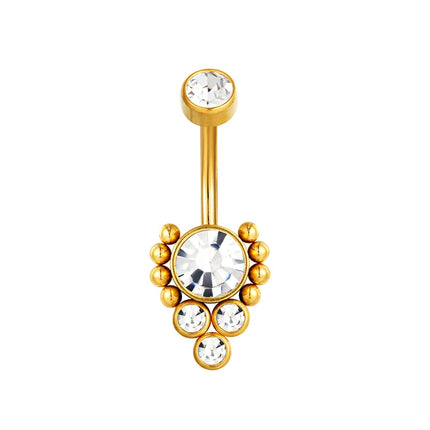 Zircon Golden Belly Button Rings Stainless Steel Piercing 14G 1.6mm 10mm Navel Bar Body Jewelry Men Women Sexy Beach Accessories