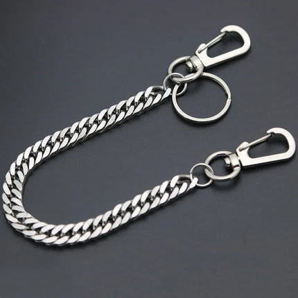 Long Metal Wallet Chain Leash Pant Jean Keychain Ring Clip Men's Hip Hop Flat Stainless Steel Necklace Jewelry