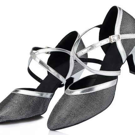 New Latin Shoes Tango Salsa Ballroom Party Women's High Heels Champagne Black Silver Wedding Women's Shoes Summer Sandals