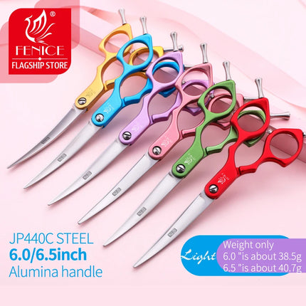 Fenice 6.0/6.5/7 Inch Professional Dog Grooming Scissors Curved Japan 440C Shear with High Quality Alloy Handle aseo de mascotas
