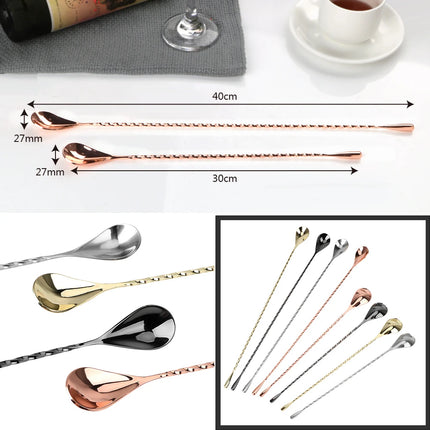 Stir Spoon Mixing Cocktail Spoon 30/40cm Stainless Steel Bartender Tools Bar Teadrop Spoon Bar Tool Spiral Pattern