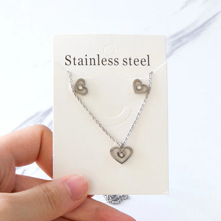 LUXUKISSKIDS Chic Elegant Heart Indian Fine Jewelry Sets Women Wedding Crown Steel Necklace And Earrings bijoux Bulk Wholesale