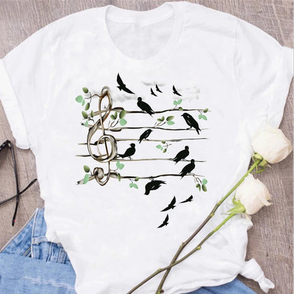 New Harajuku Funny Music Note Art T-Shirt Fashion Women T-Shirt Music Tops Short Sleeves Black T-Shirt Ladies Casual Tees Top