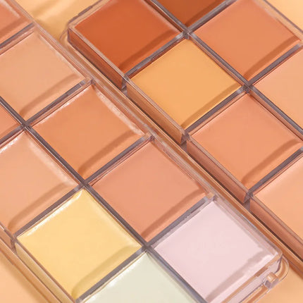 VERONNI 12Color Concealer Palette with Brush-Natural Cream Acne Spot Dark Circles Cover Face Foundation Brighten Cosmetic Makeup