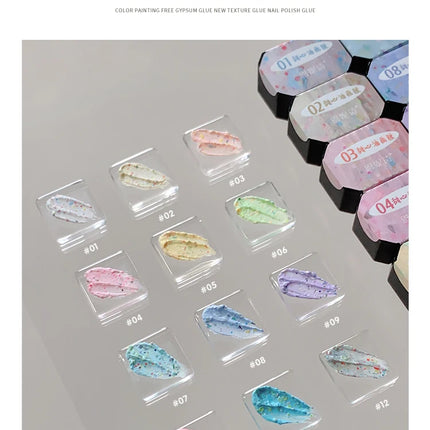 12 Colors Set No-wash Embossed Texture UV Gel Glitter Nail Art Paint Chrome Nail Art Colored Gel Paint