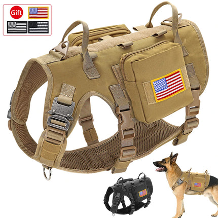 Durable Tactical Military Dog Harness Strong Nylon Pet Vest Working Dog Training Harness With 2 Bags 3 Flags For Small Large Dogs