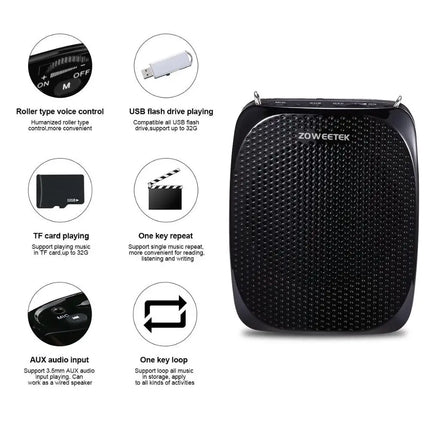 Zoweetek Portable Rechargeable Mini Voice Amplifier Speaker with Wired Microphone for Teachers Supports MP3 Format Audio Z258